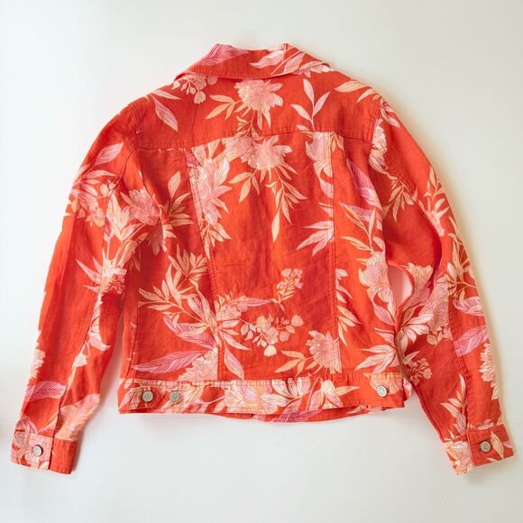 NWT Cynthia Rowley Linen Jacket in Tangerine Orange w/ Pink Floral Print S - Picture 4 of 9